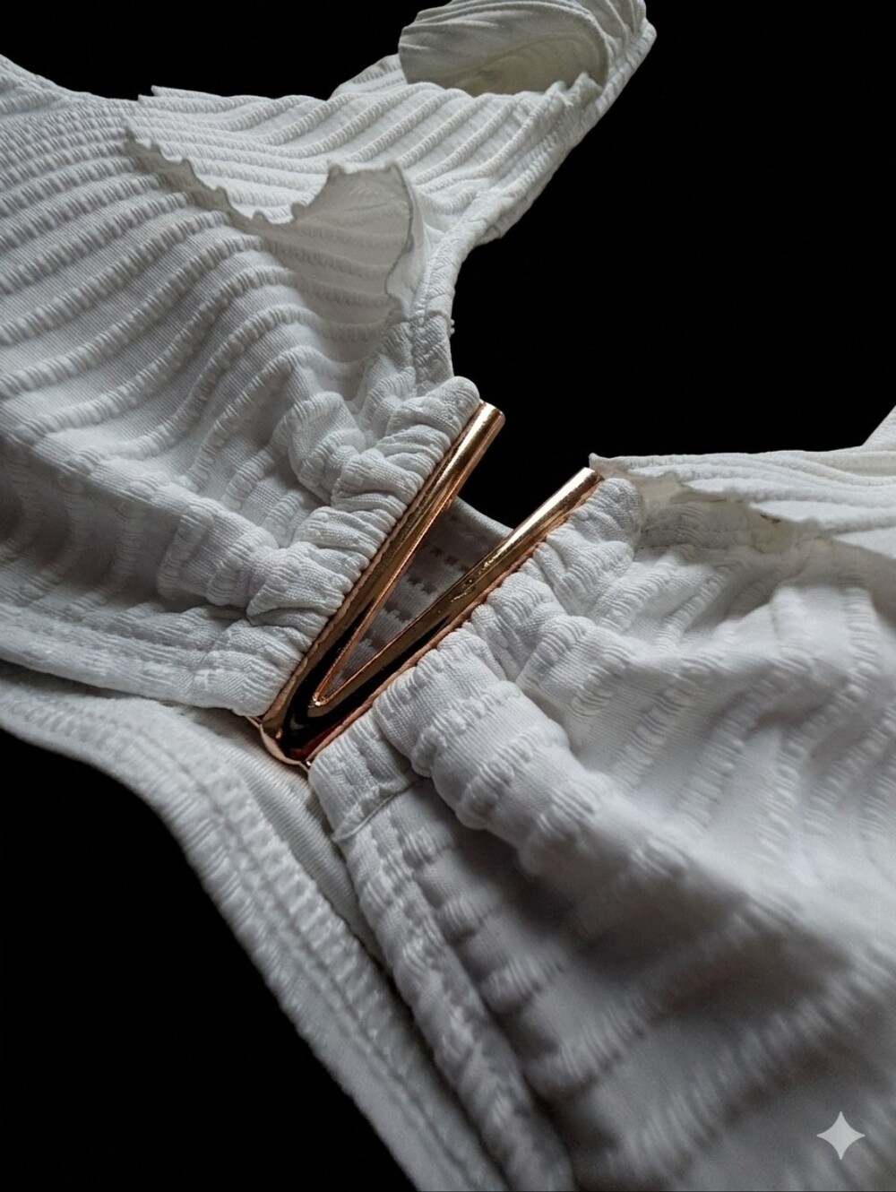 White Textured Bikini Top with Rose Gold Accent
